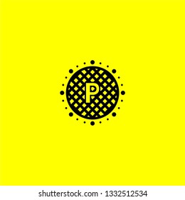 geometric abstract circle and P logo letter in the middle design concept design concept with yellow background