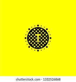 geometric abstract circle and T logo letter in the middle design concept design concept with yellow background