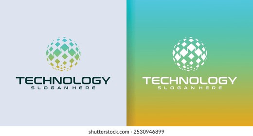 Logotipo geométrico de tecnología de círculo abstracto. Inspiración del logo de Internet