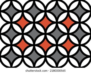 Geometric Abstract Circles Moroccan Style Multicolor Retro Design Seamless Pattern Trendy Fashion Colors Black Gray Coral Tones