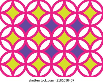 Geometric Abstract Circles Moroccan Style Multicolor Retro Design Seamless Pattern Trendy Fashion Colors Fuchsia Yellow Purple Tones