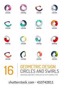 Geometric abstract circles and swirls icon set. Vector symbols isolated on white