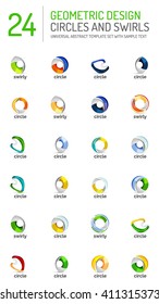 Geometric abstract circles and swirls icon set. Vector symbols isolated on white