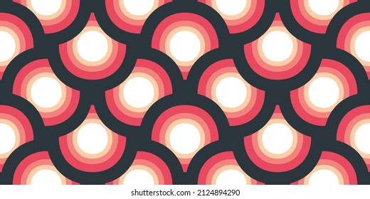 Geometric abstract circles vector pattern. Seamless 70's background texture