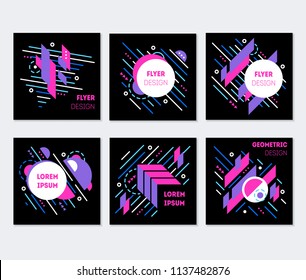 Geometric Abstract Colorful Flyers Poster Trendy Design Set for Business Ad Place for Text. Vector illustration