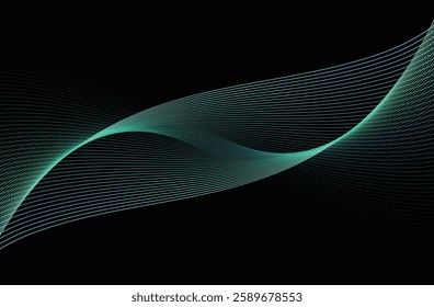 Geometric abstract colorful line Curves twisted into waves. Dark abstract background with glowing wave. Shiny moving lines design element.