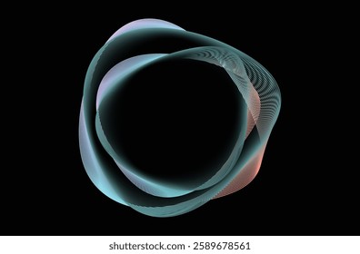 Geometric abstract colorful line Curves twisted into waves. Dark abstract background with glowing wave. Shiny moving lines design element.