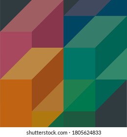 Geometric, abstract, colorful pattern in dark colors
