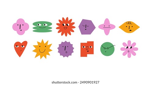 Geometric abstract comic faces with different emotions. Funny faces for business team avatar