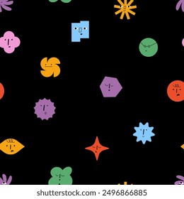 Visages abstraits géométriques comiques avec des émotions différentes. Drôle de visages pour avatar d'équipe professionnelle. Motifs harmonieux