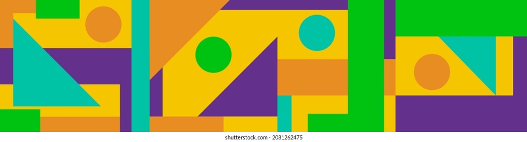 Geometric abstract composition banner made of simple geometric shapes in bright colors. Vector print for poster design, web art and various prints