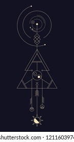 Geometric abstract composition with circle and triangle using Yin and Yang symbol. A template for a tattoo. Drawing for posters, booklets, printing. Vector