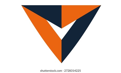 A geometric abstract composition featuring a stylized inverted triangle split into two colors