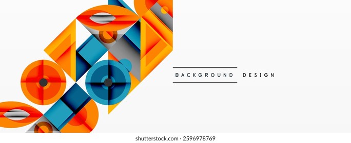 Geometric abstract composition with intersecting shapes, circles, triangles, and gradients, blending vibrant colors and dynamic contrasts to create a modern, futuristic visual design