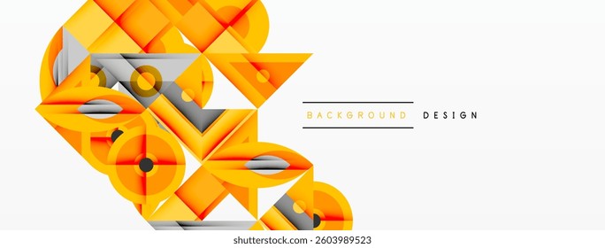 Geometric abstract composition with intersecting shapes, circles, triangles, and gradients, blending vibrant colors and dynamic contrasts to create a modern, futuristic visual design