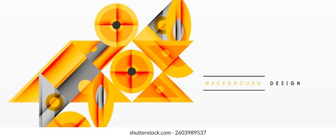 Geometric abstract composition with intersecting shapes, circles, triangles, and gradients, blending vibrant colors and dynamic contrasts to create a modern, futuristic visual design