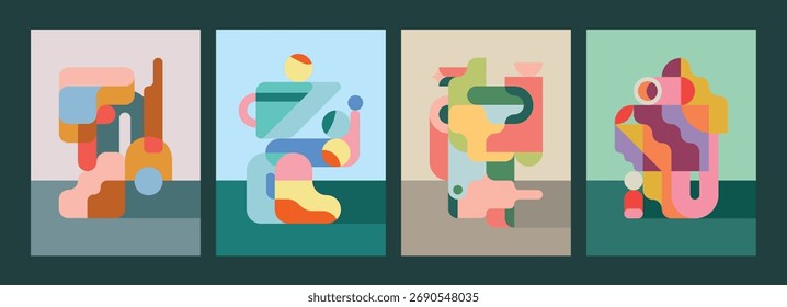 Geometric abstract compositions, colorful modular art set