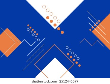Concepto abstracto geométrico. Blanco y naranja de cuadrado, línea y círculo sobre fondo azul para folleto, libro de tapa, Anuncio y tarjeta de nombre. 