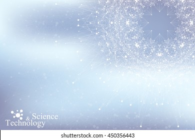 Geometric abstract connected line with dots. Big data visualization. Molecule and communication background. Social network information. Modern technology concept. Vector illustration
