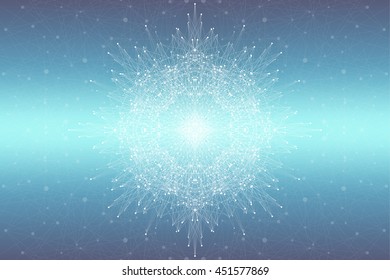 Geometric abstract connected line with dots. Big data visualization. Molecule and communication background. Social network information. Modern technology concept. Vector illustration