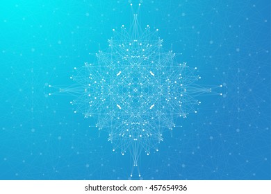 Geometric abstract connected line with dots. Big data visualization. Molecule and communication background. Social network information. Modern technology concept. Vector illustration