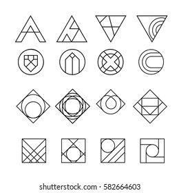 geometric abstract contour shapes, with different combinations of lines inside the shape.