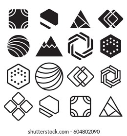 geometric abstract contour shapes, with different combinations of lines inside the shape. Vector illustration.