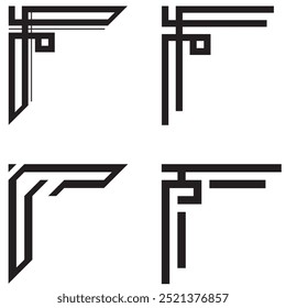 Geometric Abstract Corners Border. Ornament Vector Set. Traditional Decorative Elements. Frames. Headers. Elegant Illustration.