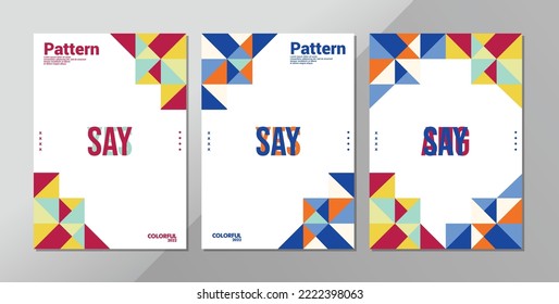 geometric abstract cover set. colorful patters shapes, vector cover design