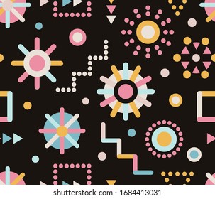 Geometric abstract dark background. Vector kids seamless pattern