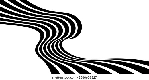 Geometric Abstract Decorative line wave Background. optical art illusion. perspective line stripes with 3d dimensional effect. Design elements for technology, science, and modern concept