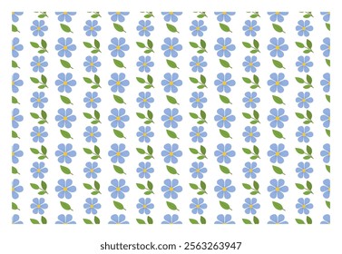 Geometric abstract design of blue flowers and green leaves. Vector illustration for fabric, wallpaper, posters, cards, invitations