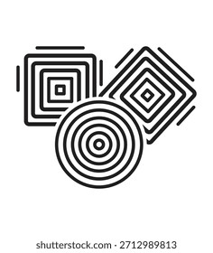 Diseño abstracto geométrico con círculos concéntricos y Elementos de línea cuadrada en capas que forman un moderno motivo decorativo mínimo