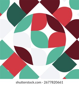 Geometric Abstract Design Inspired by Christmas Colors and Patterns with a Circular Overlay.