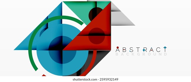 Geometric abstract design with layered triangles, circles, and gradients, forming a structured pattern with sharp contrasts and depth