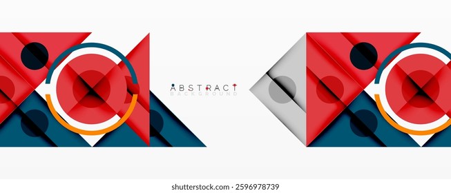 Geometric abstract design with layered triangles, circles, and gradients, forming a structured pattern with sharp contrasts and depth