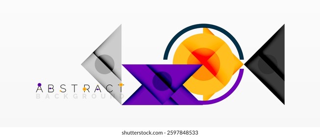 Geometric abstract design with layered triangles, circles, and gradients, forming a structured pattern with sharp contrasts and depth