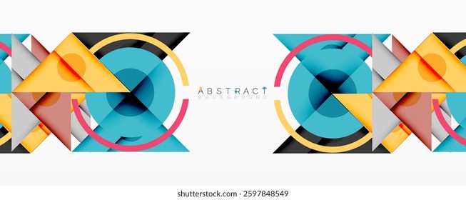 Geometric abstract design with layered triangles, circles, and gradients, forming a structured pattern with sharp contrasts and depth