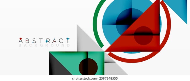 Geometric abstract design with layered triangles, circles, and gradients, forming a structured pattern with sharp contrasts and depth