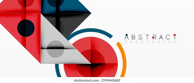 Geometric abstract design with layered triangles, circles, and gradients, forming a structured pattern with sharp contrasts and depth