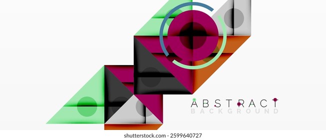 Geometric abstract design with layered triangles, circles, and gradients, forming a structured pattern with sharp contrasts and depth