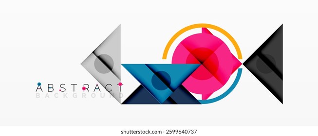 Geometric abstract design with layered triangles, circles, and gradients, forming a structured pattern with sharp contrasts and depth