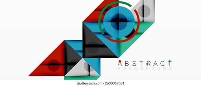 Geometric abstract design with layered triangles, circles, and gradients, forming a structured pattern with sharp contrasts and depth