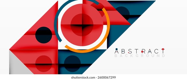 Geometric abstract design with layered triangles, circles, and gradients, forming a structured pattern with sharp contrasts and depth