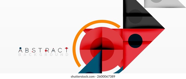 Geometric abstract design with layered triangles, circles, and gradients, forming a structured pattern with sharp contrasts and depth