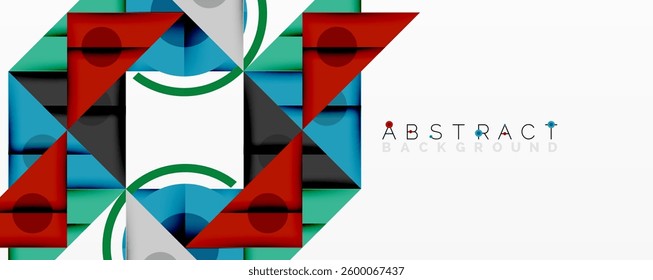 Geometric abstract design with layered triangles, circles, and gradients, forming a structured pattern with sharp contrasts and depth