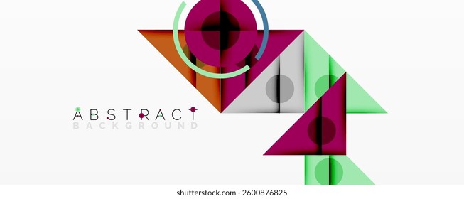 Geometric abstract design with layered triangles, circles, and gradients, forming a structured pattern with sharp contrasts and depth
