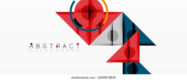 Geometric abstract design with layered triangles, circles, and gradients, forming a structured pattern with sharp contrasts and depth