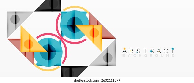 Geometric abstract design with layered triangles, circles, and gradients, forming a structured pattern with sharp contrasts and depth