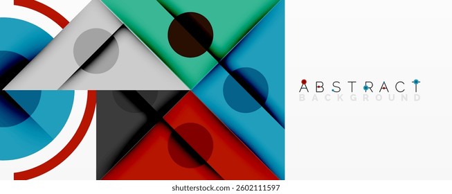 Geometric abstract design with layered triangles, circles, and gradients, forming a structured pattern with sharp contrasts and depth